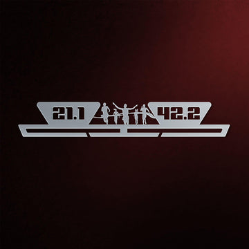 Stainless steel 21.1 - 42.2 Medal Hanger Display with running silhouettes, perfect for organizing marathon medals stylishly.