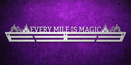 Custom images gallery medal hanger with 'Every Mile Is Magic' and castle icons, perfect for Disney-themed race medals.