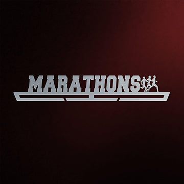 Stainless steel Marathons Medal Hanger Display with runner silhouettes, perfect for organizing and displaying race medals.