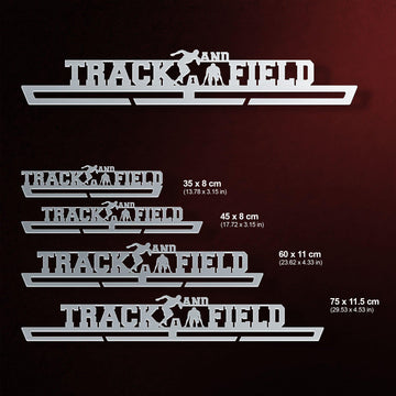 Track And Field Medal Hanger Display available in 4 sizes: 35 cm, 45 cm, 60 cm, and 75 cm. Precision-cut stainless steel for durable medal organization.