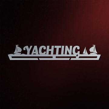 Yachting V2 Medal Hanger Display featuring a sleek stainless steel design with sailboat cutouts, perfect for nautical sports medal display.